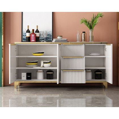 HMR - Sideboard with Tempered Glass Top and 3 Drawers 63" in 63"W