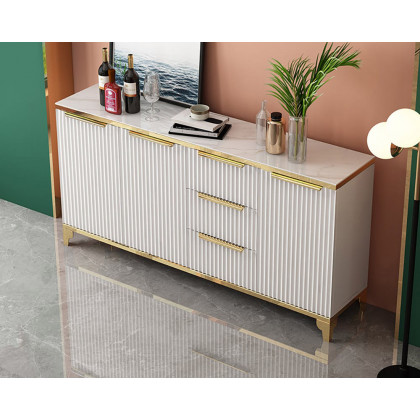 HMR - Sideboard with Tempered Glass Top and 3 Drawers 63" in 63"W
