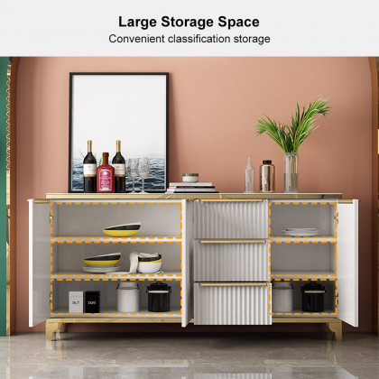 HMR - Sideboard with Tempered Glass Top and 3 Drawers 63" in 63"W