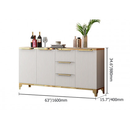 HMR - Sideboard with Tempered Glass Top and 3 Drawers 63" in 63"W