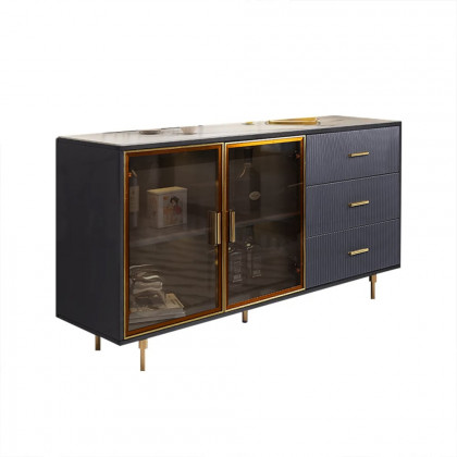HMR Cofab Sideboard Sintered Stone Top Luxury Buffet Tempered Glass Doors - Blue, 59"