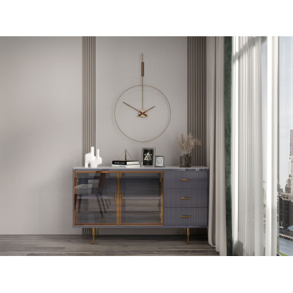 HMR Cofab Sideboard Sintered Stone Top Luxury Buffet Tempered Glass Doors - Blue, 59"