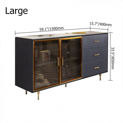 HMR Cofab Sideboard Sintered Stone Top Luxury Buffet Tempered Glass Doors - Blue, 59"