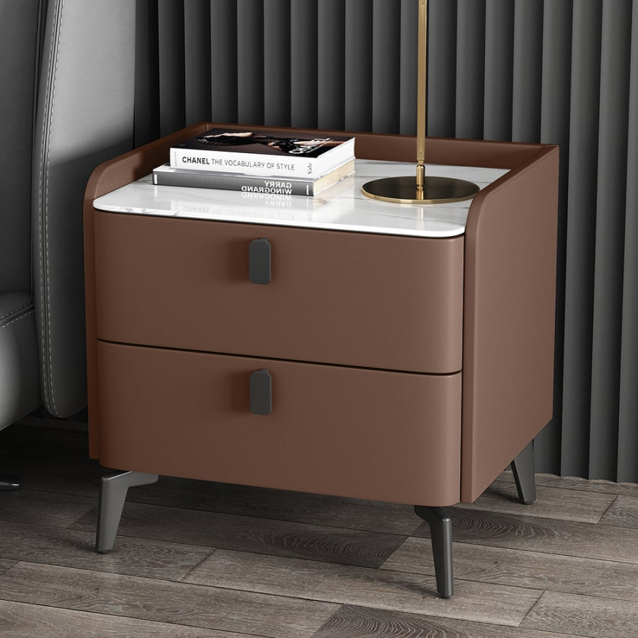 HMR Nightstand with 2-Drawer - Brown, Faux Leather