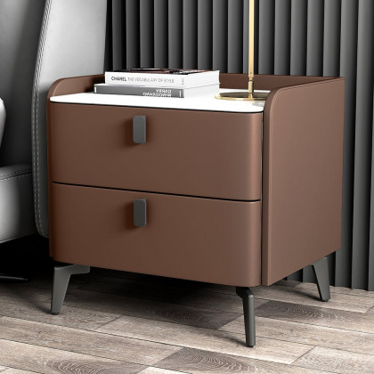 HMR Nightstand with 2-Drawer - Brown, Faux Leather