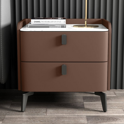 HMR Nightstand with 2-Drawer - Brown, Faux Leather