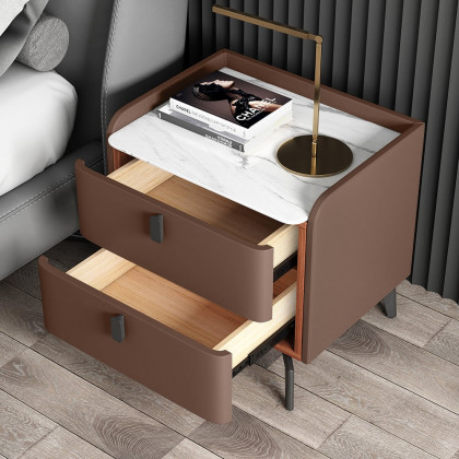 HMR Nightstand with 2-Drawer - Brown, Faux Leather