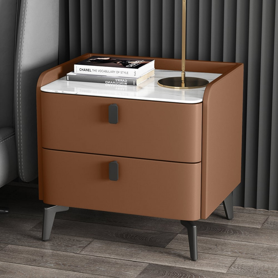 HMR Nightstand with 2-Drawer - Orange, Faux Leather