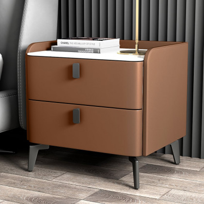 HMR Nightstand with 2-Drawer - Orange, Faux Leather