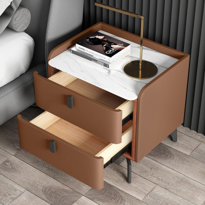 HMR Nightstand with 2-Drawer - Orange, Faux Leather