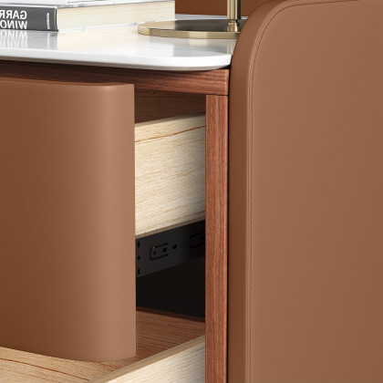 HMR Nightstand with 2-Drawer - Orange, Faux Leather