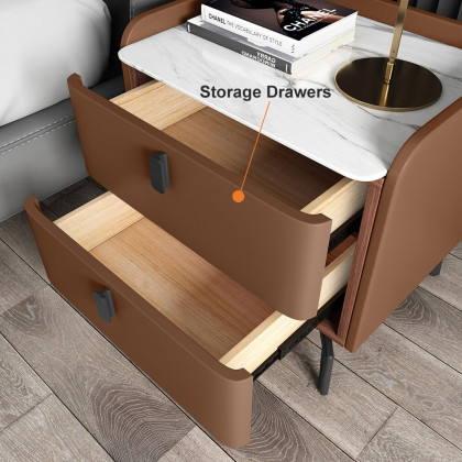 HMR Nightstand with 2-Drawer - Orange, Faux Leather
