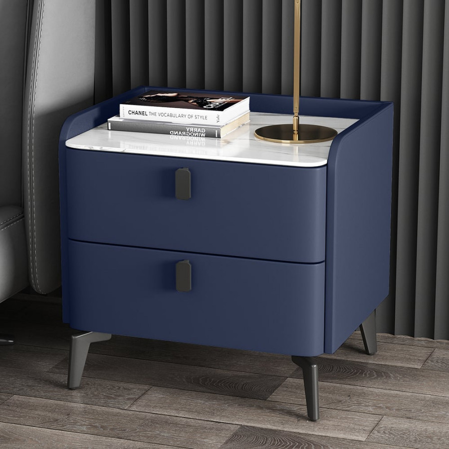 HMR Nightstand with 2-Drawer - Blue, Faux Leather