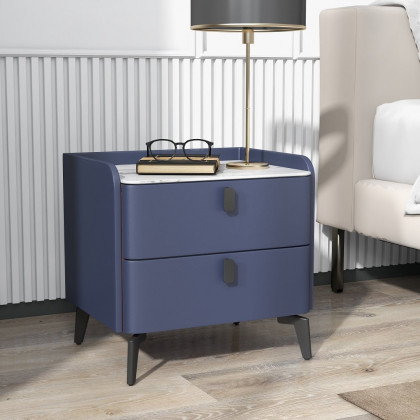 HMR Nightstand with 2-Drawer - Blue, Faux Leather