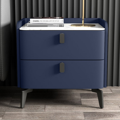 HMR Nightstand with 2-Drawer - Blue, Faux Leather