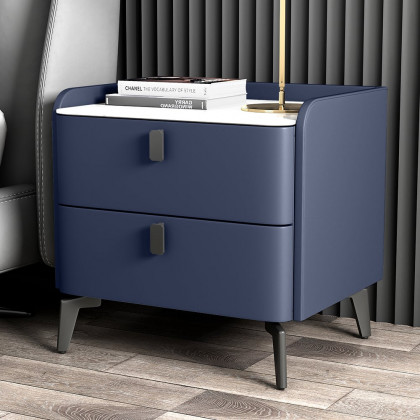 HMR Nightstand with 2-Drawer - Blue, Faux Leather