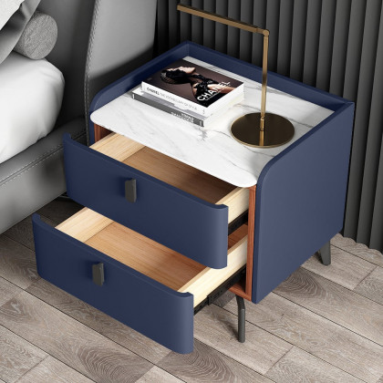 HMR Nightstand with 2-Drawer - Blue, Faux Leather