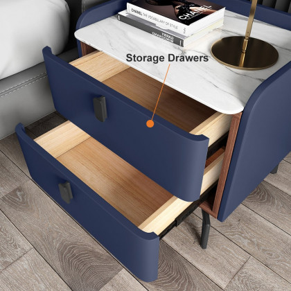 HMR Nightstand with 2-Drawer - Blue, Faux Leather