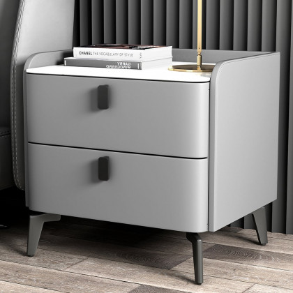 HMR Nightstand with 2-Drawer - Gray, Faux Leather