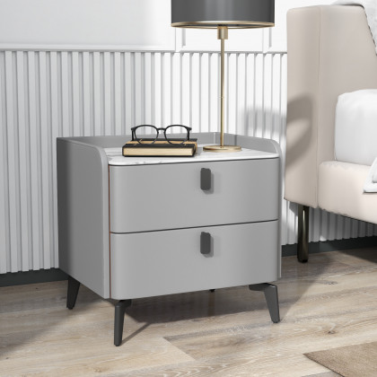 HMR Nightstand with 2-Drawer - Gray, Faux Leather