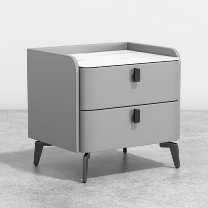HMR Nightstand with 2-Drawer - Gray, Faux Leather