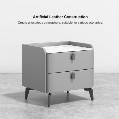HMR Nightstand with 2-Drawer - Gray, Faux Leather