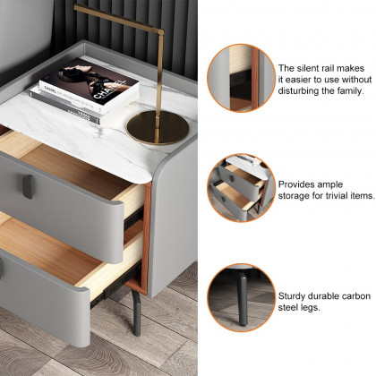 HMR Nightstand with 2-Drawer - Gray, Faux Leather