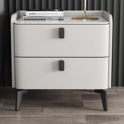 HMR Nightstand with 2-Drawer - White, Faux Leather