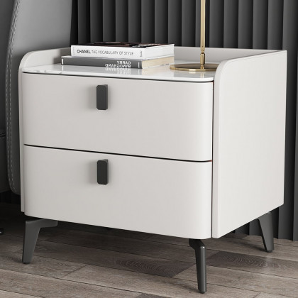 HMR Nightstand with 2-Drawer - White, Faux Leather