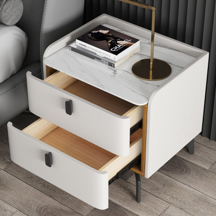 HMR Nightstand with 2-Drawer - White, Faux Leather