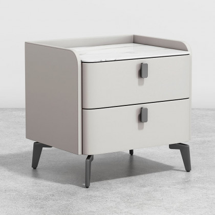 HMR Nightstand with 2-Drawer - White, Faux Leather