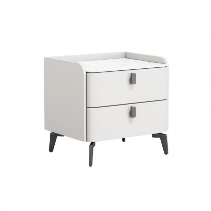 HMR Nightstand with 2-Drawer - White, Faux Leather
