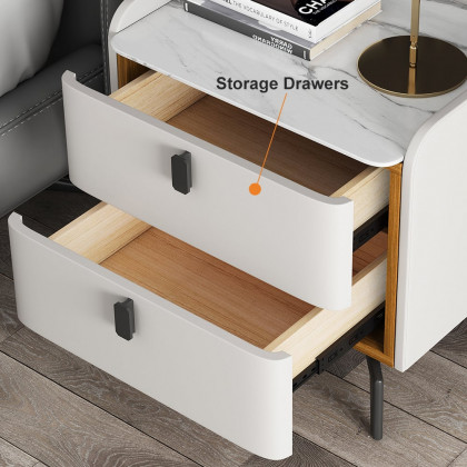 HMR Nightstand with 2-Drawer - White, Faux Leather