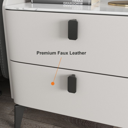 HMR Nightstand with 2-Drawer - White, Faux Leather