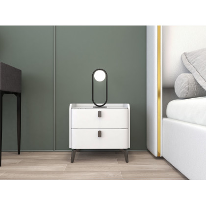HMR Nightstand with 2-Drawer - White, Faux Leather