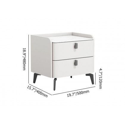 HMR Nightstand with 2-Drawer - White, Faux Leather
