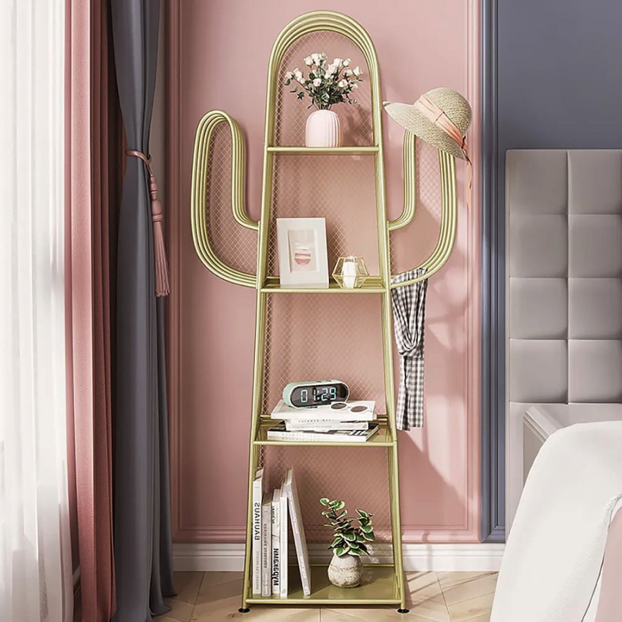 HMR - Nightstand Cactus Shape Shelf Metal in Gold