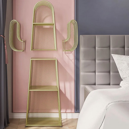 HMR - Nightstand Cactus Shape Shelf Metal in Gold