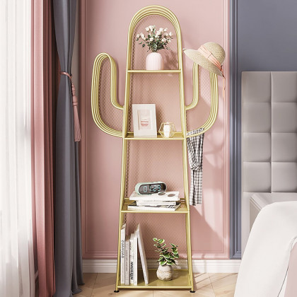 HMR - Nightstand Cactus Shape Shelf Metal in Gold