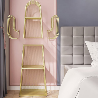 HMR - Nightstand Cactus Shape Shelf Metal in Gold