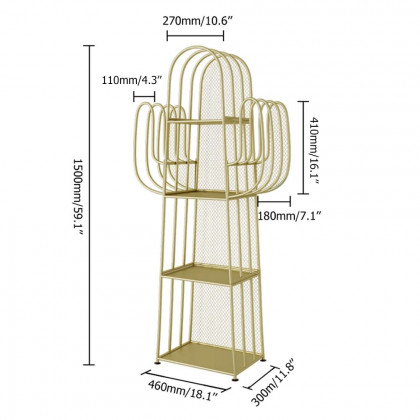 HMR - Nightstand Cactus Shape Shelf Metal in Gold