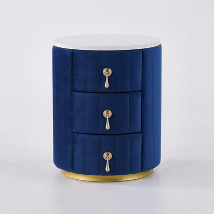 HMR 3-Drawer Round Nightstand - Blue, Velvet