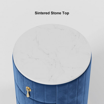 HMR 3-Drawer Round Nightstand - Blue, Velvet