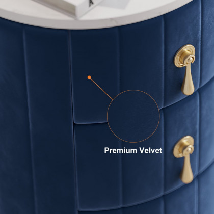 HMR 3-Drawer Round Nightstand - Blue, Velvet