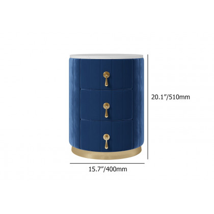HMR 3-Drawer Round Nightstand - Blue, Velvet
