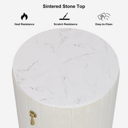 HMR 3-Drawer Round Nightstand - White, Velvet