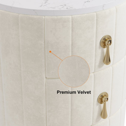 HMR 3-Drawer Round Nightstand - White, Velvet