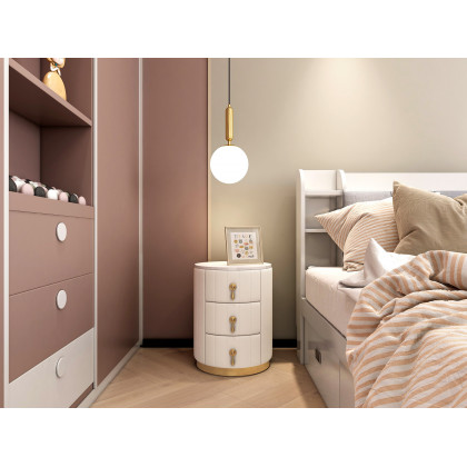 HMR 3-Drawer Round Nightstand - White, Velvet