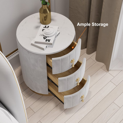 HMR 3-Drawer Round Nightstand - Gray, Velvet
