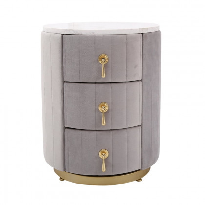 HMR 3-Drawer Round Nightstand - Gray, Velvet